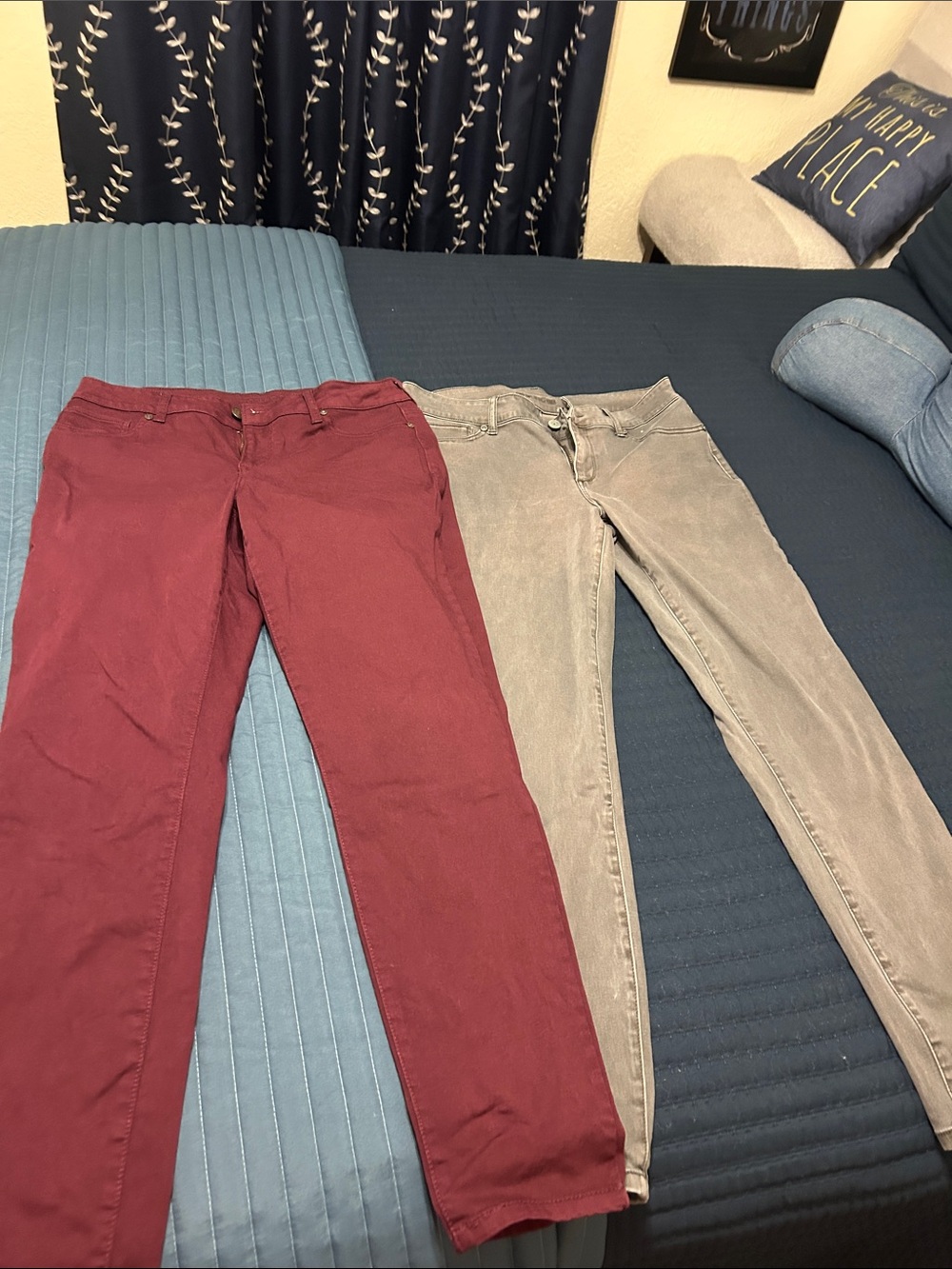 Maurices Skinny Pants in Burgundy and Light Gray